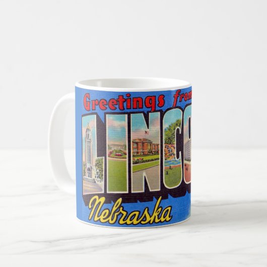 Retro Lincoln Nebraska Greeting Mug コーヒーマグカップ (正面左)