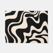 Retro Liquid Swirl Abstract Pattern Black Cream ドアマット (正面)