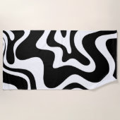 Retro Liquid Swirl Abstract Pattern Black & White ビーチタオル (正面)