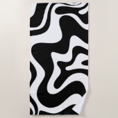 Retro Liquid Swirl Abstract Pattern Black & White ビーチタオル (正面)