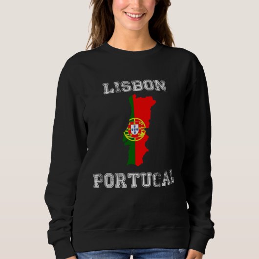 Retro Lisbon Portugal Distressed Portugal Flag スウェットシャツ (正面)