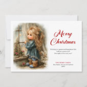 Retro little girl awaiting Santa digital Christmas シーズンカード (正面)