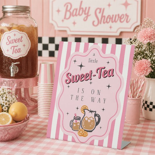 Retro Little Sweet Tea Is On The Way Baby Shower  台座サイン