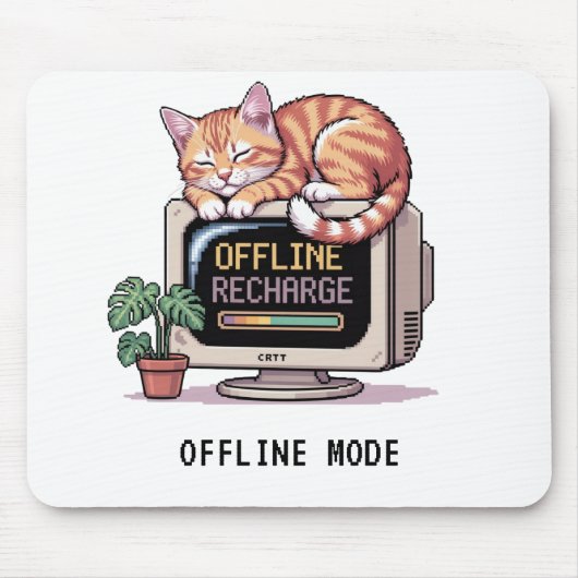 Retro Lofi PixelArt Sleeping Cat Offline Mouse Pad マウスパッド (正面)