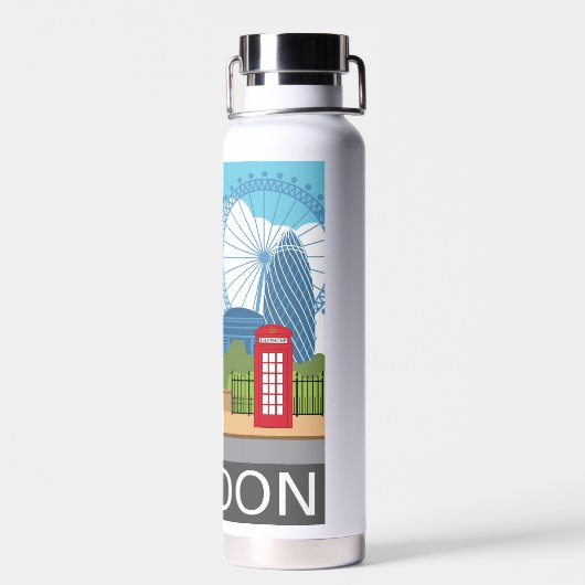 Retro London skyline Landmarks ウォーターボトル (背面)