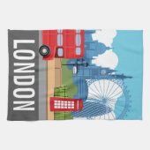 Retro London Tea Towel – Iconic Landmarks キッチンタオル (横)