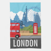 Retro London Tea Towel – Iconic Landmarks キッチンタオル (縦)