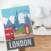 Retro London Tea Towel – Iconic Landmarks キッチンタオル
