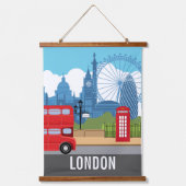 Retro London travel print – Iconic Landmarks 吊り下げ型タペストリー (正面)