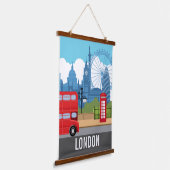 Retro London travel print – Iconic Landmarks 吊り下げ型タペストリー (傾斜あり)