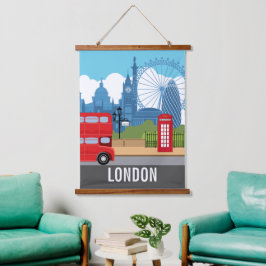 Retro London travel print – Iconic Landmarks 吊り下げ型タペストリー