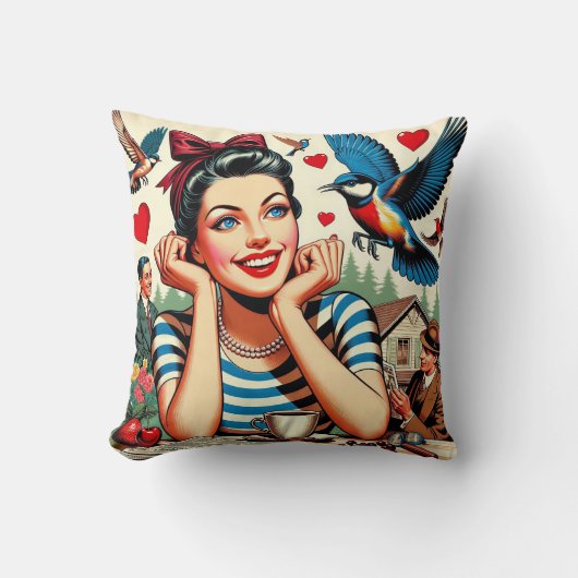 Retro Love Birds  クッション (正面)