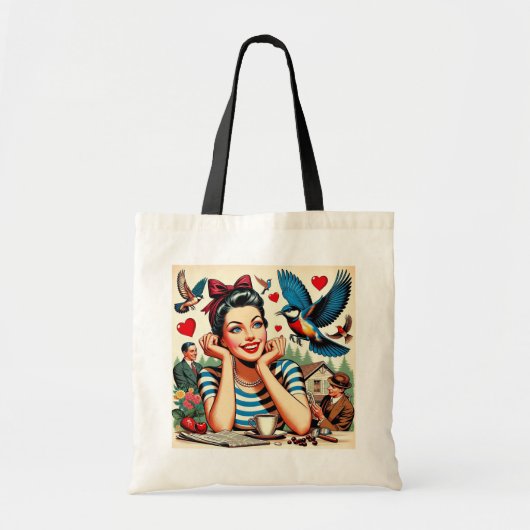 Retro Love Birds  トートバッグ (正面)