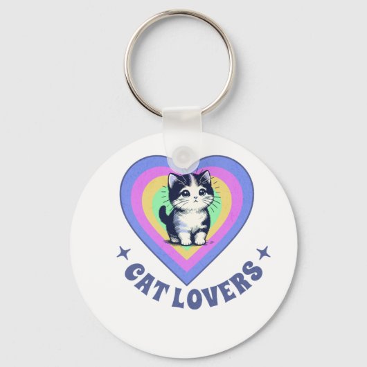 Retro Love Cats Illustration for Cat Lovers キーホルダー (正面)