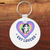 Retro Love Cats Illustration for Cat Lovers キーホルダー (正面)