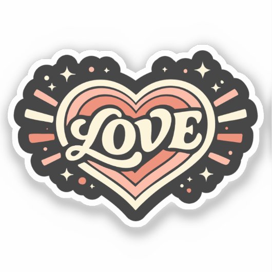 Retro Love Heart Valentine Classic シール (正面)