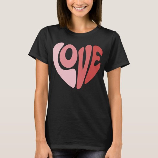 Retro Love Heart Valentine Typography Tシャツ (正面)