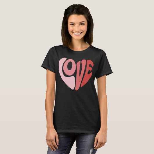Retro Love Heart Valentine Typography Tシャツ (正面フル)