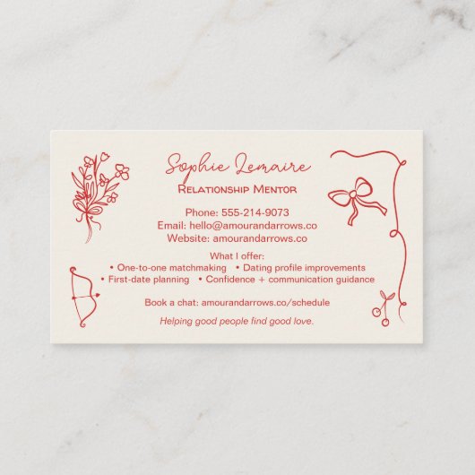 Retro Love Illustrations Matchmaking Dating Coach 名刺 (裏面)