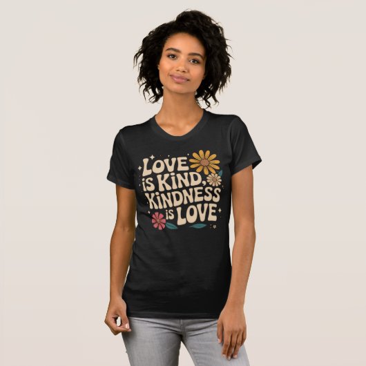 Retro Love Is Kind Kindness Is Love Boho Floral Tシャツ (正面フル)