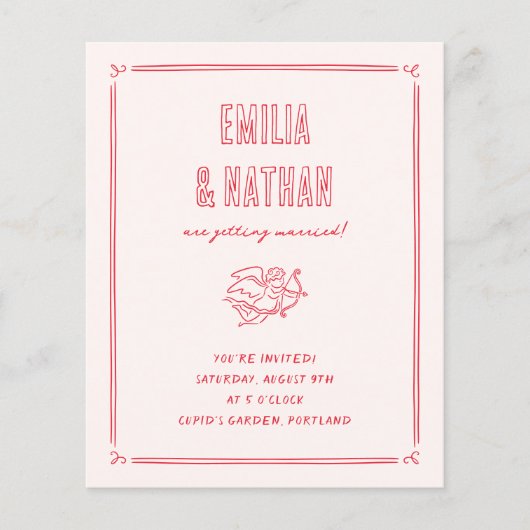 Retro Love Struck Hand Drawn Cupid Budget Wedding (正面)