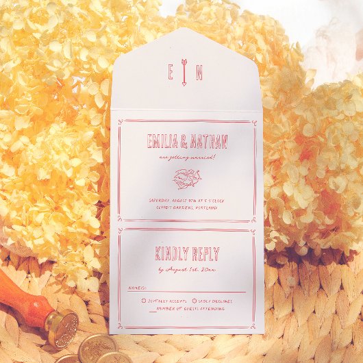 Retro Love Struck Hand Written Cupid Photo Wedding オールインワン招待状