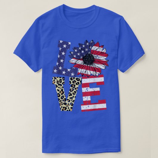 Retro Love Sunflower Leopard USA Flag Patriotic 4t Tシャツ (デザイン正面)