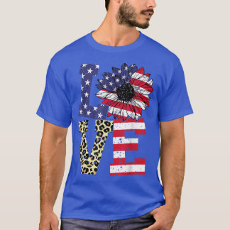 Retro Love Sunflower Leopard USA Flag Patriotic 4t Tシャツ