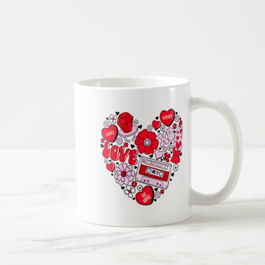 Retro Love Valentines Day Xoxo Conversation Hearts コーヒーマグカップ (右)