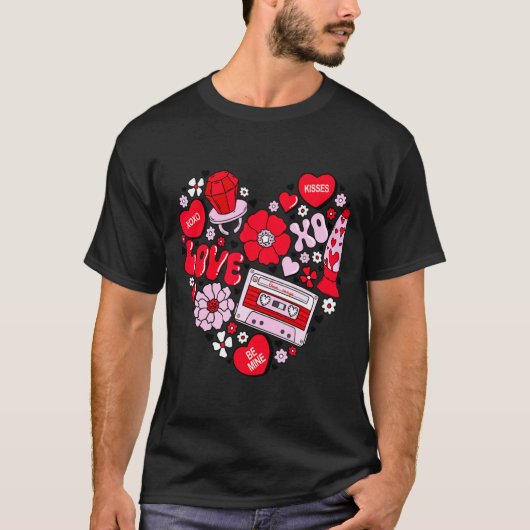 Retro Love Valentines Day Xoxo Conversation Hearts Tシャツ (正面)