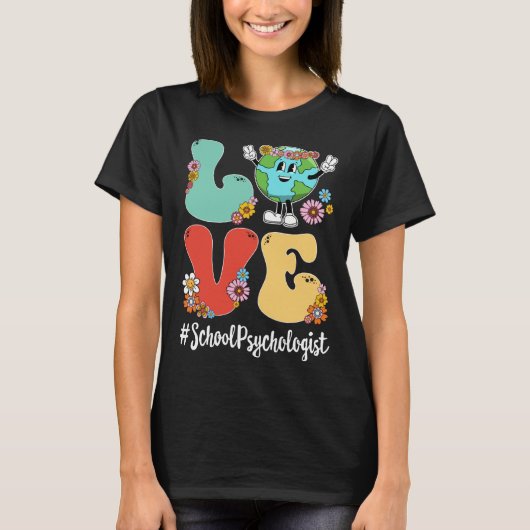 Retro Love World Earth Day 2023 School Psychologis Tシャツ (正面)