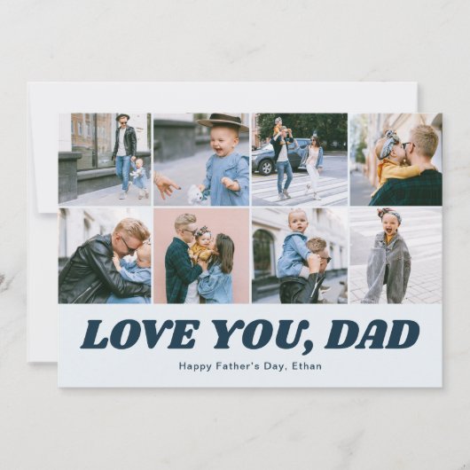 Retro Love You Dad 12 Photo Collage Blue シーズンカード (正面)