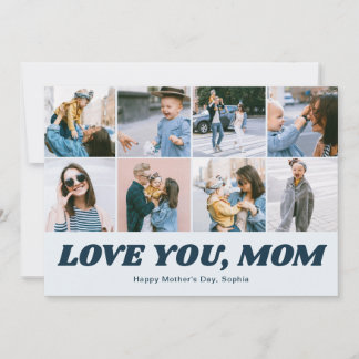 Retro Love You Mom 12 Photo Collage Blue シーズンカード