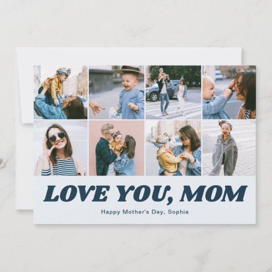 Retro Love You Mom 12 Photo Collage Blue シーズンカード (正面)