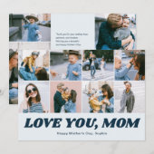 Retro Love You Mom 12 Photo Collage Blue シーズンカード (正面/裏面)