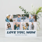 Retro Love You Mom 12 Photo Collage Blue シーズンカード (スタンド正面)