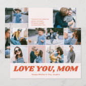 Retro Love You Mom 12 Photo Collage Pink シーズンカード (正面/裏面)