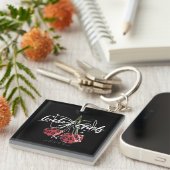 Retro Lucky Girls Cherry Quote キーホルダー (正面右)