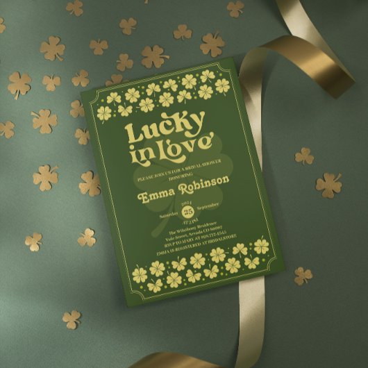 Retro Lucky in Love St Patrick's Day Bridal Shower 招待状