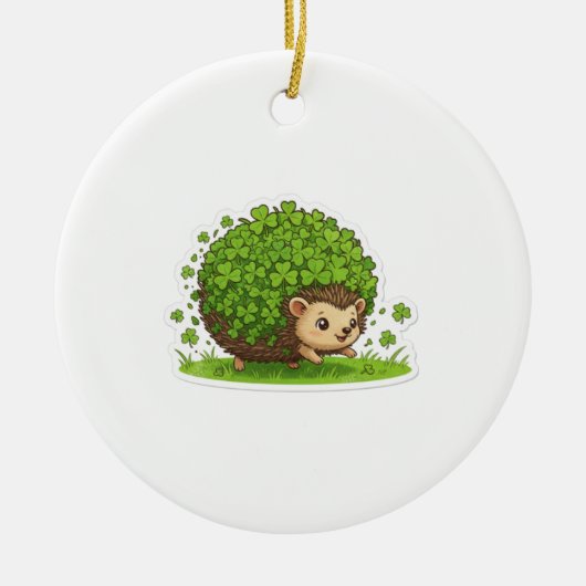 Retro Lucky Shamrock Hedgehog St. Patrick's Day セラミックオーナメント (正面)