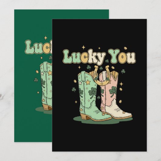 Retro Lucky You Cowboy Boots St. Patrick’s Day  招待状 (正面/裏面)