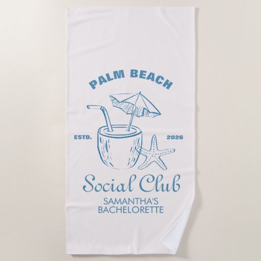 Retro Luxe Beach Social Club Logo Bachelorette ビーチタオル (正面)