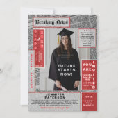 Retro Magazine Cover Newspaper Style Graduation  招待状 (正面)