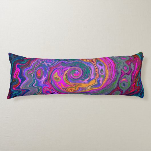 Retro Magenta, Green and Orange Abstract Swirl ボディピロー (正面)