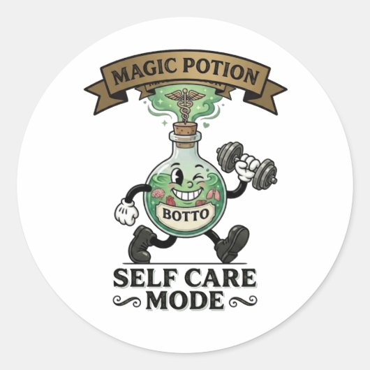 Retro Magic Potion Self Care Mode Fitness Gift ラウンドシール (正面)