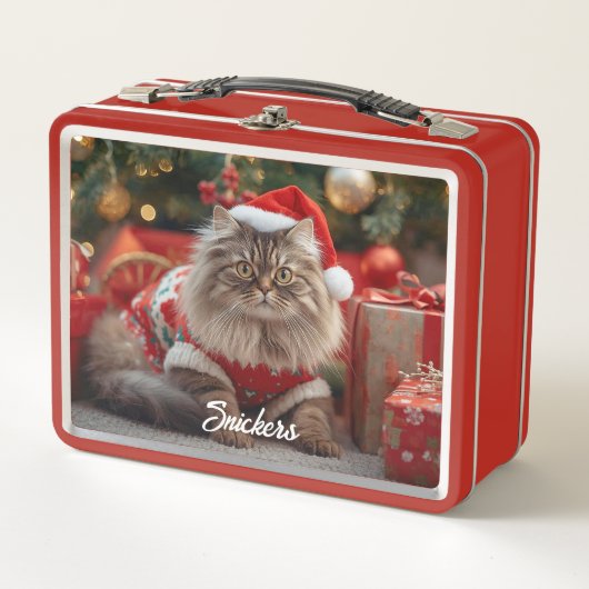 Retro Maine Coon Cat Christmas Personalized   メタルランチボックス (正面)