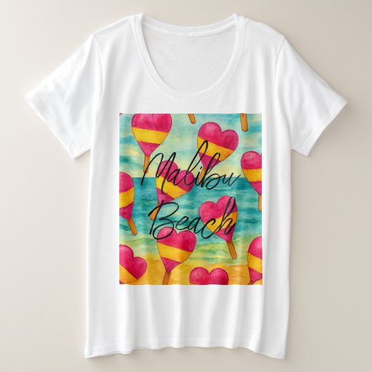 Retro Malibu Beach Colorful Ice Cream プラスサイズTシャツ (デザイン正面)