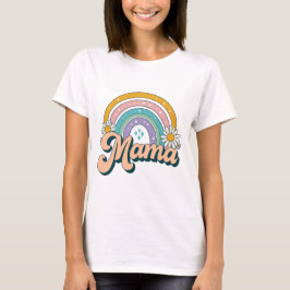 Retro Mama Rainbow | Groovy 70s Pastel Floral Mom  Tシャツ