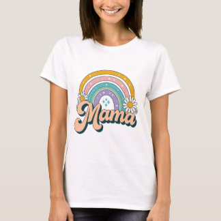 Retro Mama Rainbow | Groovy 70s Pastel Floral Mom Tシャツ