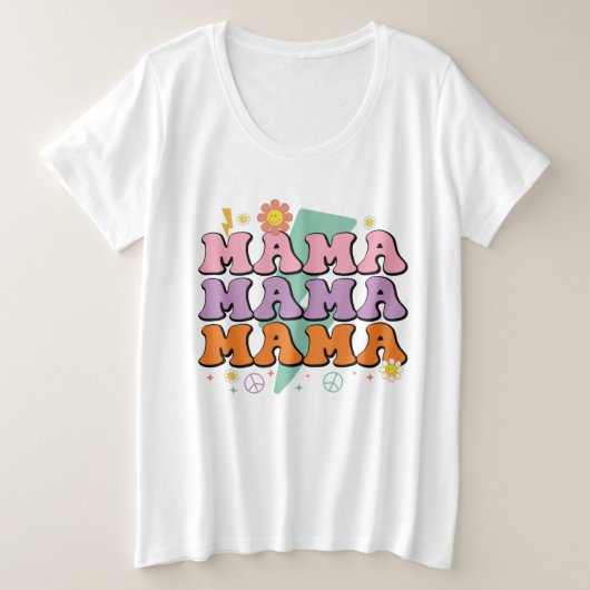 Retro Mama word art  プラスサイズTシャツ (デザイン正面)